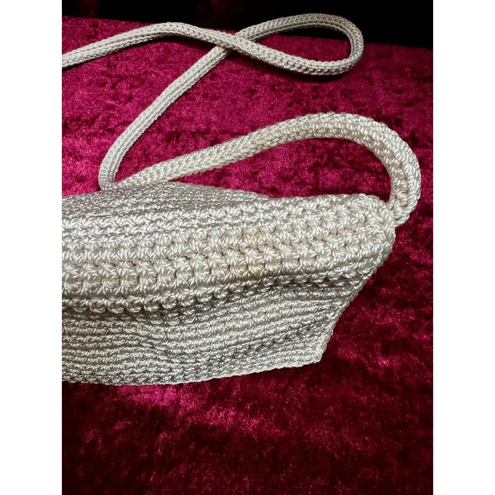 Vintage The Sak Crochet Crossbody Bag - Sandy White Mini Flap Purse